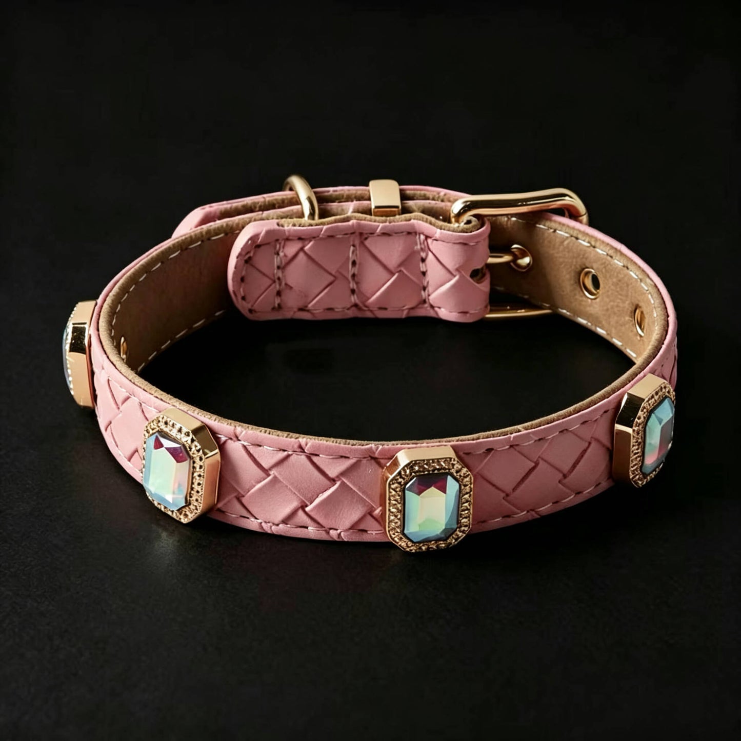 Pet Dog Woven Texture Rhinestone Collar