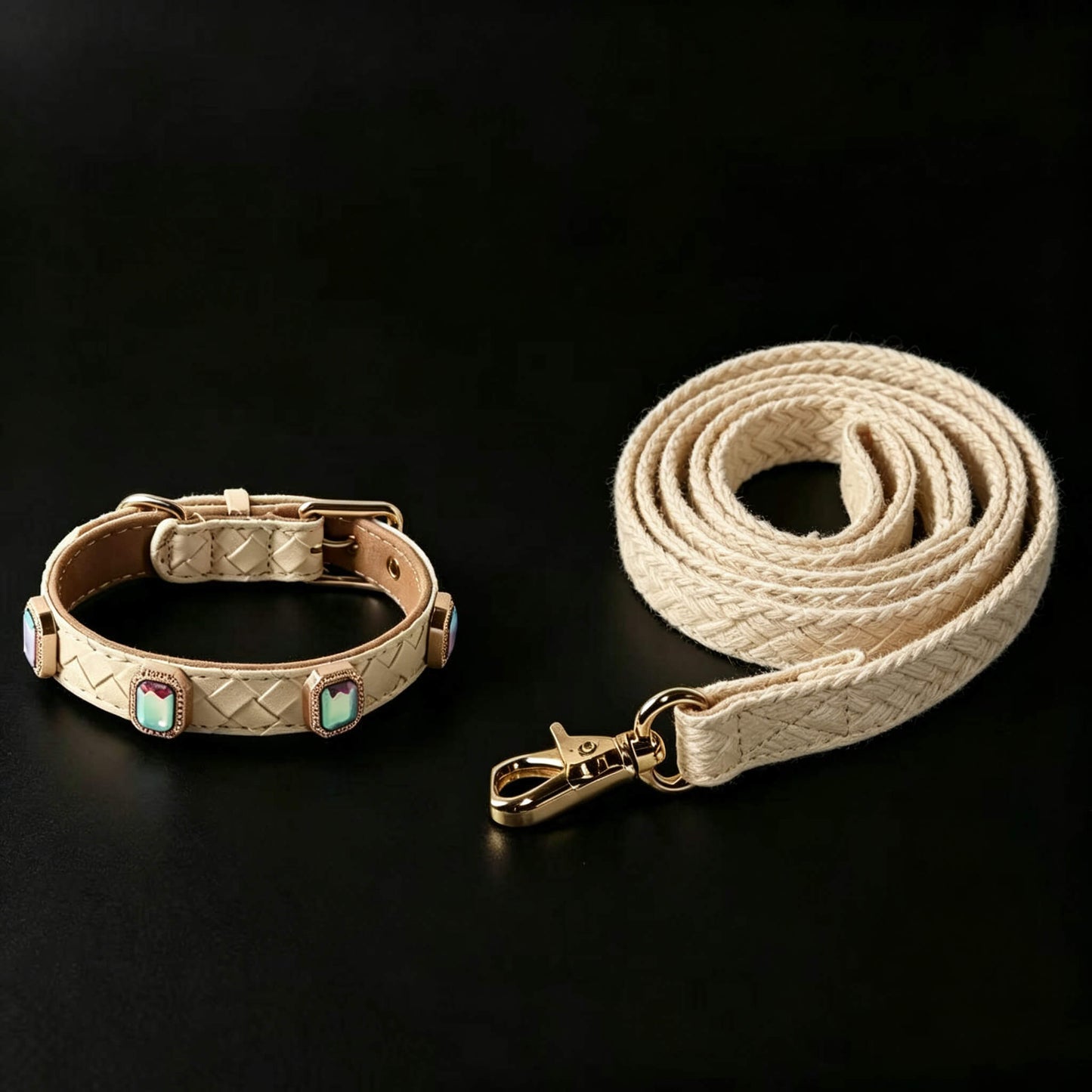 Pet Dog Woven Texture Rhinestone Collar