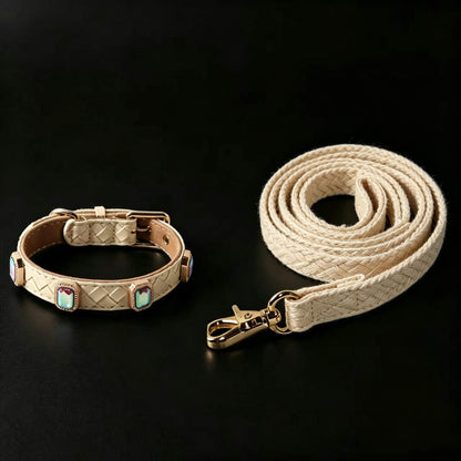 Pet Dog Woven Texture Rhinestone Collar