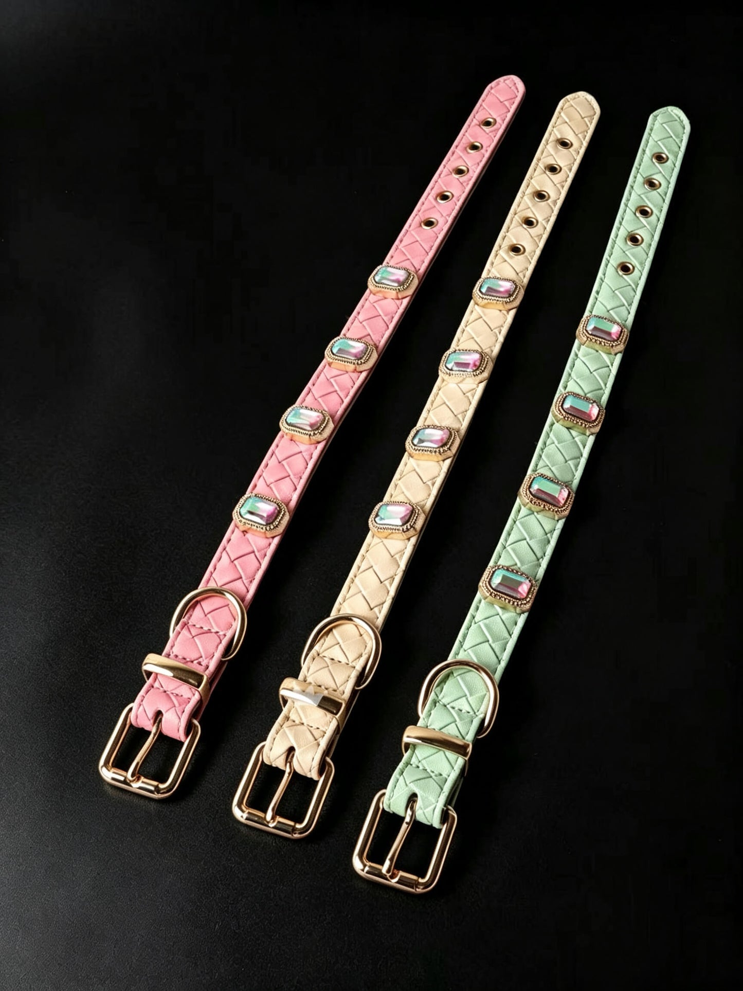 Pet Dog Woven Texture Rhinestone Collar