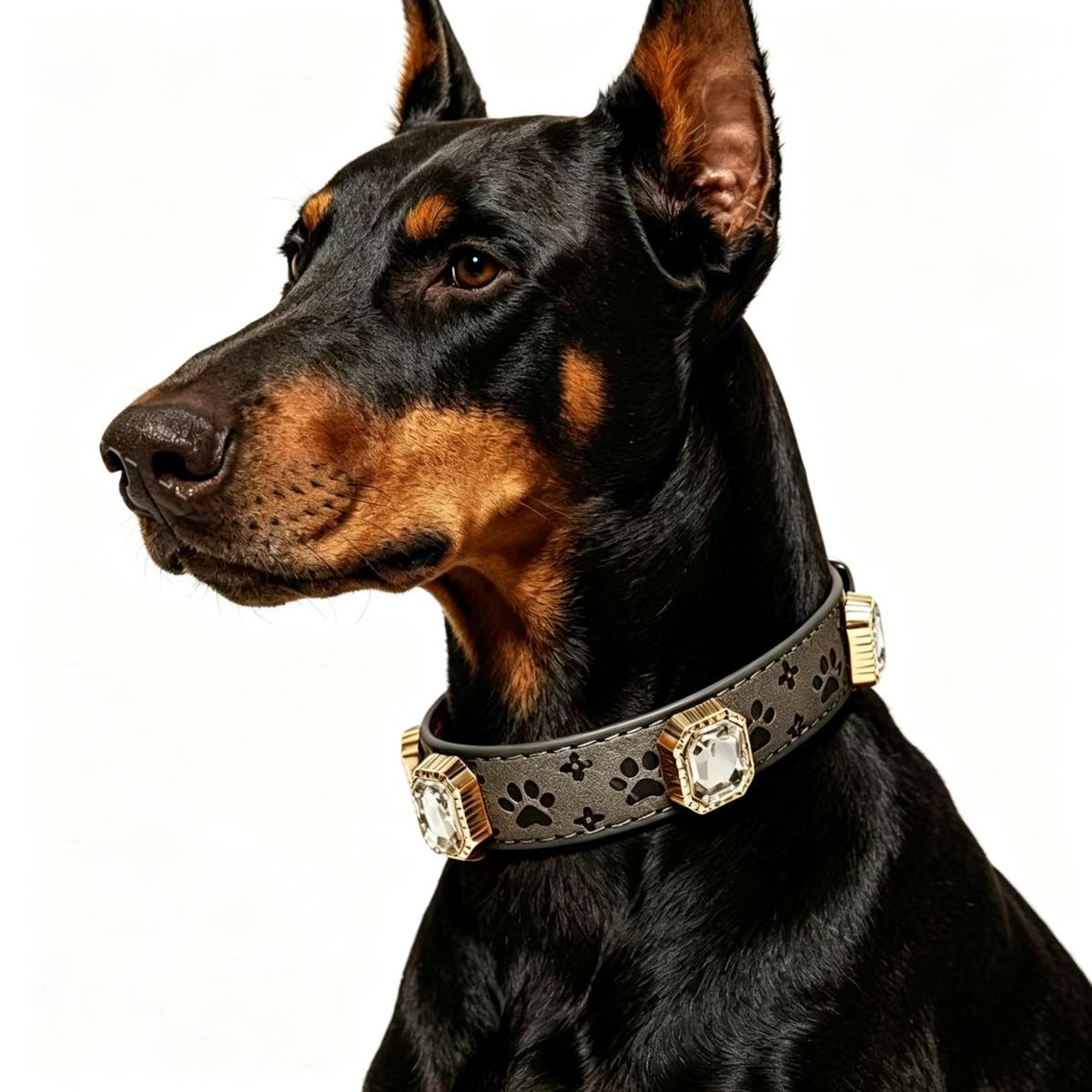 Pet Dog Paw Print Rhinestone Collar-Dark Gray