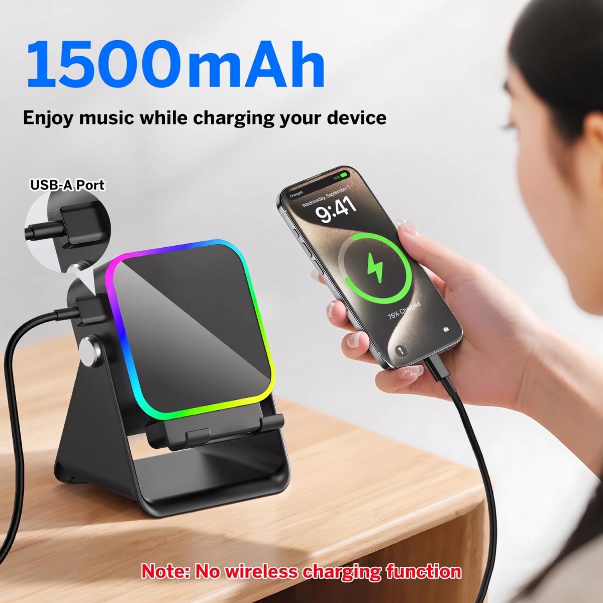 1500 mAh Rechargeable 5-in-1 Wireless Bluetooth Speaker with Phone Stand