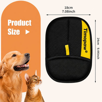 Black pet product with Timopaw branding and dimensions, alongside a dog and cat illustration.