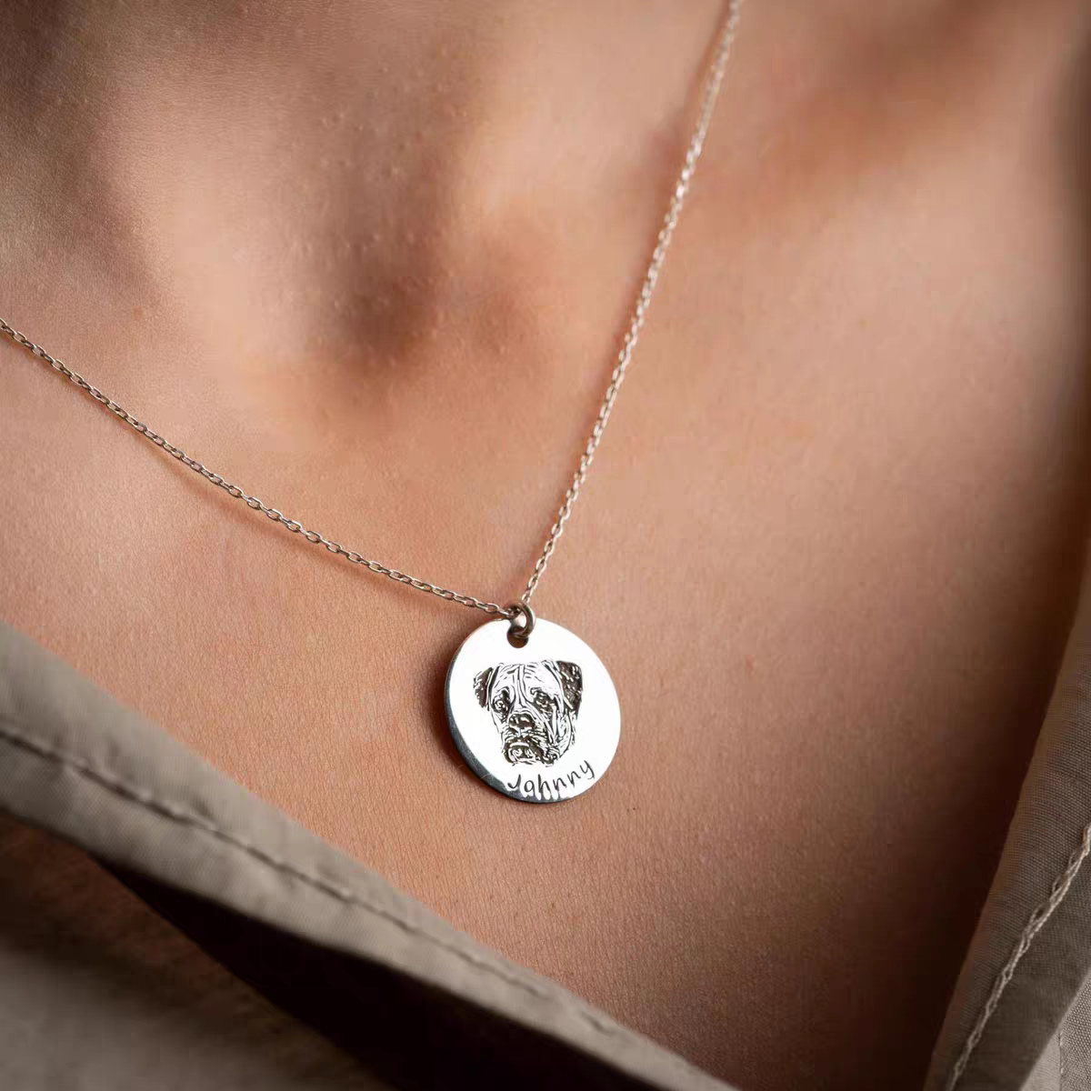 Custom Pet Portrait Engraved Necklace