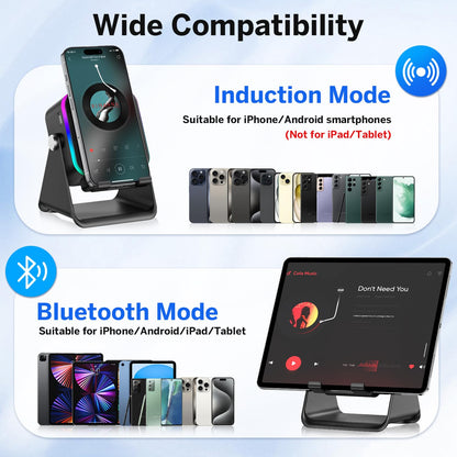 The induction speaker for iphone is compatible with 4-13 inch iPhone/Android/iPad/Tablets
