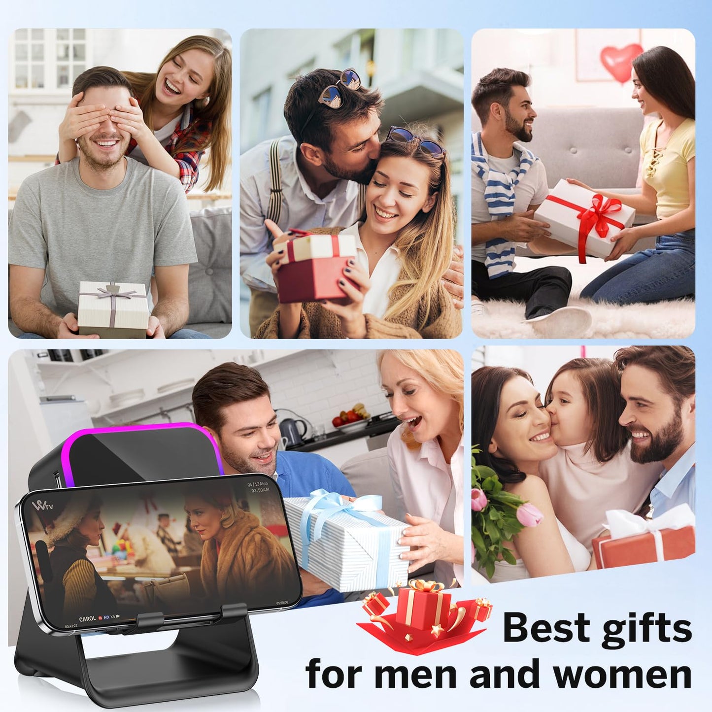 The wireless induction bluetooth speaker has a stylish, exquisite and technological design, which is the great gift for birthday gift, Christmas, Valentine's Day, Mother's Day, Father's Day, Thanksgiving